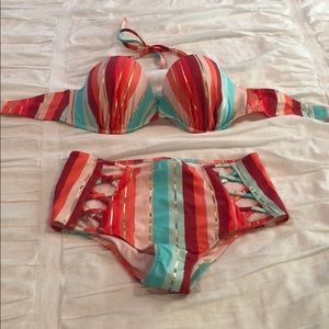 Shade & Shore striped high waisted bikini